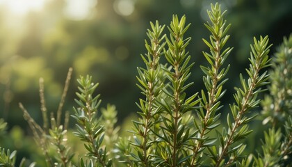 Sunlit Rosemary Lush Green Sprigs and Delicate Leaves in a Natural Setting