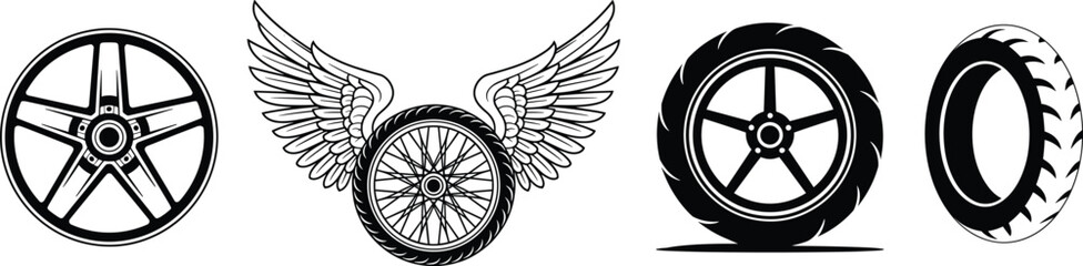 Set motorcycle wheel, vector illustration.