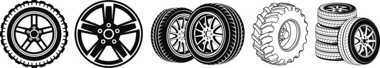 Collation of car wheels, vector illustration.