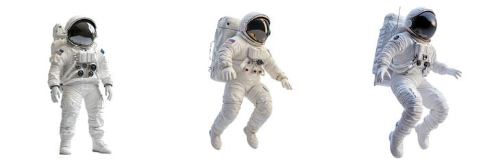 A set of playful 3D astronaut costume designs perfect for Halloween celebrations, A collection of festive fun outfits Isolated on transparent Background