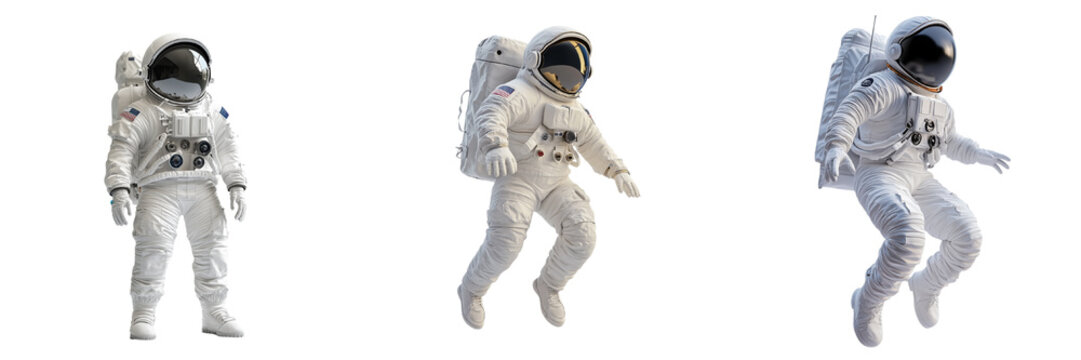 A set of playful 3D astronaut costume designs perfect for Halloween celebrations, A collection of festive fun outfits Isolated on transparent Background