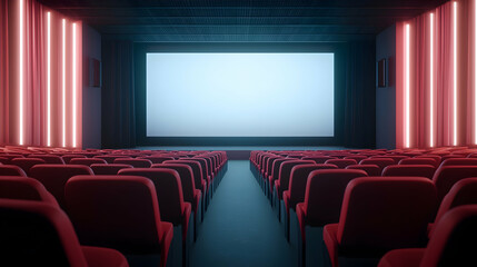 Fototapeta premium Empty Red Theater Seats Facing a Blank Screen