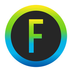 Fototapeta premium Harmonious Sunny Yellow, Fresh Grass Green, and Deep Ocean Blue Gradient Symbol Capital Letter F on a Dark Slate Gray Circle with a Matching Seamless Color Transition Ring