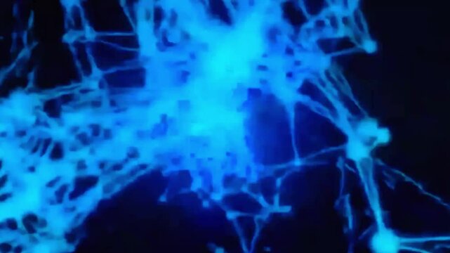 4k vibrant data visualization showing digital network with glowing blue lines and nodes illustrating information flow across complex neural or internet systems background


