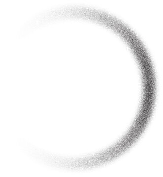 Dotted grainy circle. Stipple gradient texture. Dusty grunge round with fade effect. Circular sandy eclipse. Radial blurred abstract frame