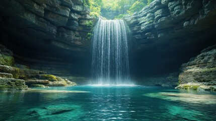 Obraz premium Cave waterfall scene