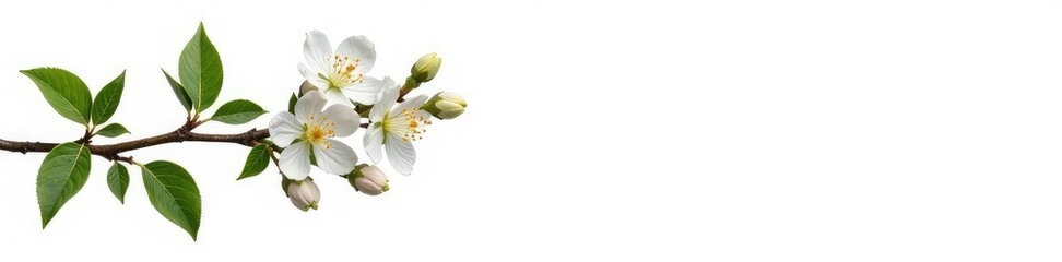 Fototapeta premium Branch with buds and leaves isolated on white, tree, greenery, flower