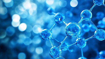 Molecule structure on blue background with copy space. 3d rendering science and medical background.
