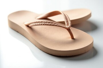 Close-up of a flip-flop, showing texture and detail; on a white backdrop , rough, design