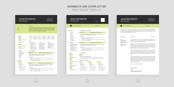 Minimal green accent resume and cover letter design template for job search