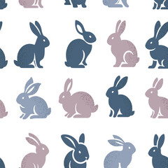 Fototapeta premium texture, pattern of silhouettes of rabbits with flowers and hearts for Easter, cute and design. Vector