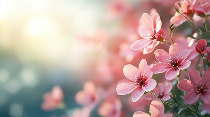 Fototapeta premium Gentle Pink Flowers Blooming in Spring with Soft Light Background