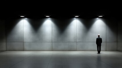 Obraz premium Solitary figure facing illuminated wall