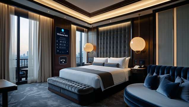 Luxurious Hotel Room With Smart Home Automation And City View