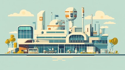 Modern Factory Illustration in Bright Colors