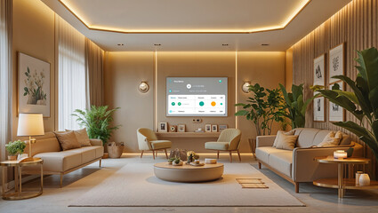 Elegant Living Room Interior With Smart Home Technology And Natural Light