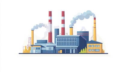 Industrial complex with smoke stacks, flat design