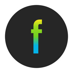 Obraz premium Luminous Yellow to Fresh Lime Green and Deep Cobalt Blue Gradient Lowercase Letter f on a Dark Charcoal Gray Circular Background