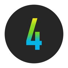 Obraz premium Luminous Yellow to Fresh Lime Green and Deep Cobalt Blue Gradient Number 4 on a Dark Charcoal Gray Circular Background