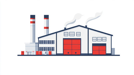 Industrial building, factory, manufacturing, illustration, simple design, flat style