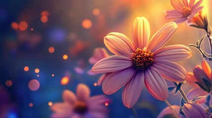Fototapeta premium Blooming Flower with Warm Light and Bokeh Background in Dreamy Style