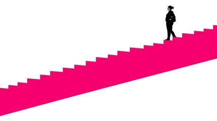 Woman Ascending Pink Stairs.