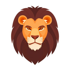 Obraz premium A stylized illustration of lion head features bold mane and intense gaze, capturing majestic and powerful essence of animal. artwork uses warm tones and clean lines for modern look