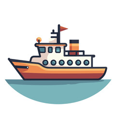 Obraz premium Colorful cartoon tugboat sailing on a calm sea 