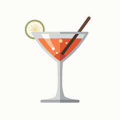 Colorful cocktail glass with lime and straw on a light background  