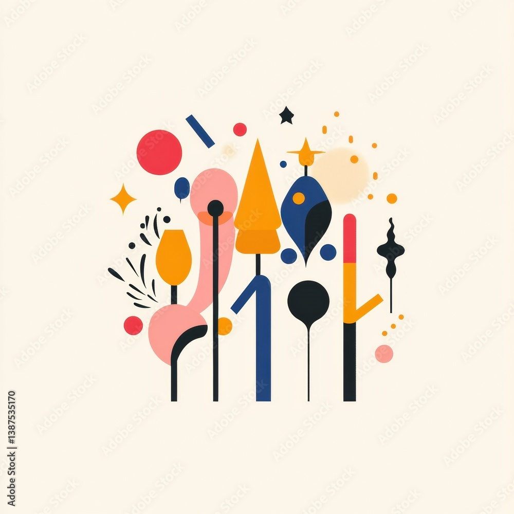 Aufkleber celebrate all occasions with a modern party-themed logo featuring abstract icons and minimalistic ty