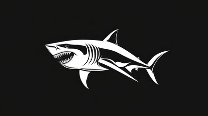 Obraz premium striking illustration of great white shark, showcasing its powerful form and sharp teeth against dark background. This design captures essence of ocean apex predator, evoking sense of awe