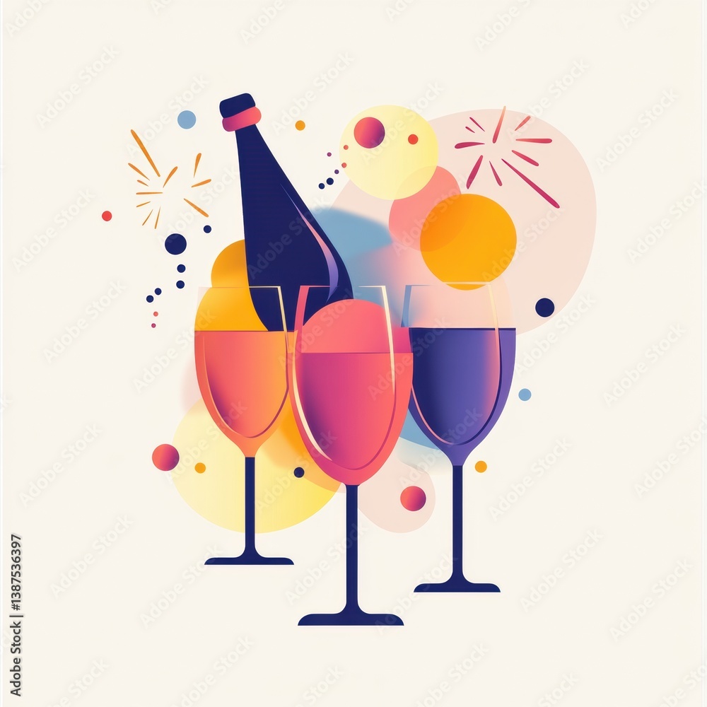 Aufkleber modern party logo featuring abstract celebratory elements and minimal typography in a vibrant soft b