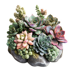 3D Potted Succulents Arrangement with Various Shapes Isolated on Transparent Background