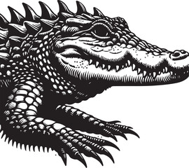 Crocodile Vector Art in Black and White – Detailed Reptile Graphic Design	