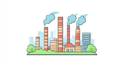 Factory cityscape, industrial scene, simple illustration, background graphic