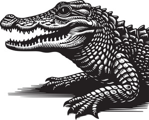 Obraz premium Crocodile Vector Art in Black and White – Detailed Reptile Graphic Design 