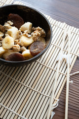 Banana Fruit Muesli and Granola in Coconut Bowl