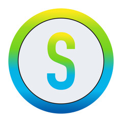 Vibrant Lemon Yellow, Soft Leaf Green, and Bright Sky Blue Gradient Capital Letter S in a Pure White Circle Framed by a Seamlessly Blended Color Gradient Border