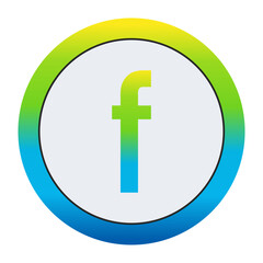 Vibrant Lemon Yellow, Soft Leaf Green, and Bright Sky Blue Gradient Lowercase Letter f in a Pure White Circle Framed by a Seamlessly Blended Color Gradient Border
