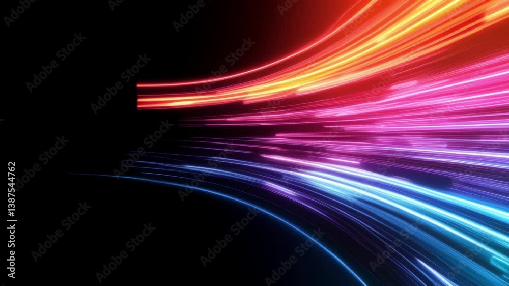 Poster Dynamic abstract design with vibrant streaks, creating a modern and colorful visual effect on dark background