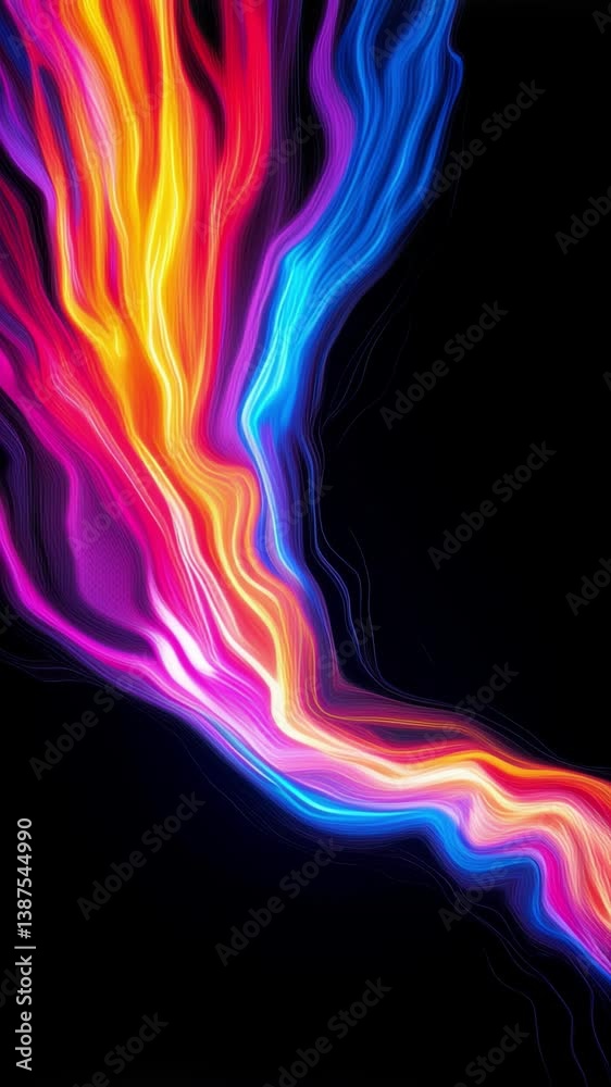 Poster Dynamic abstract design with vibrant streaks, creating a modern and colorful visual effect on dark background