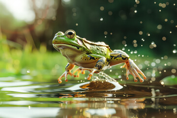 Obraz premium Frog is jumping into the water