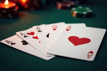 Fototapeta premium Four aces spread on a table, showing card details , game of chance, graphic