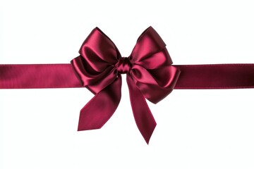 Fototapeta premium Maroon satin ribbon bow on white background