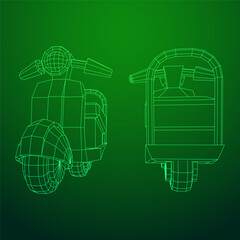 Delivery scooter for lifestyle design courier. Business express delivery concept. Wireframe low poly mesh vector illustration