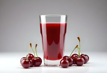 glass of cherry juice on a white background