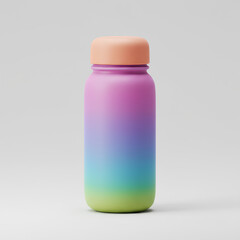 A colorful, gradient-painted stainless steel water bottle with a peach-colored lid.