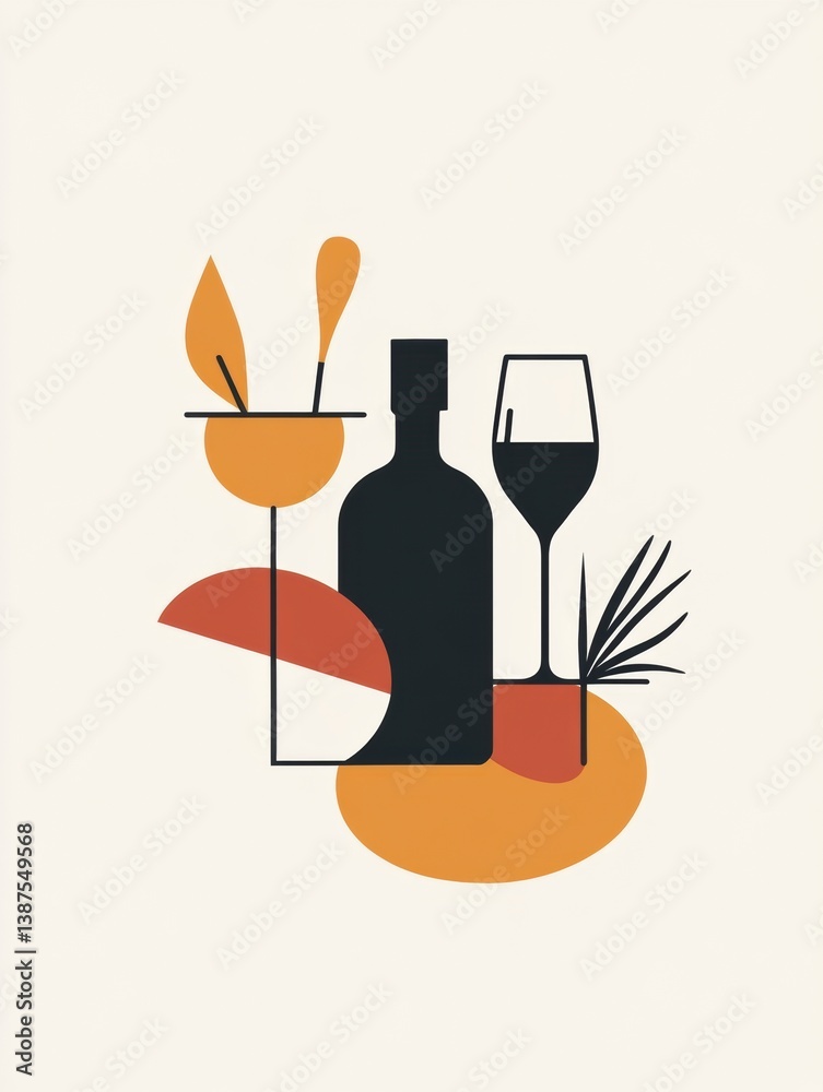 Poster Sleek modern party logo featuring abstract icons with minimal typography and a vibrant yet soft background for celebratory events