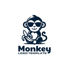 monkey wearing sunglasses while holding banana logo design