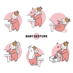 つかまり立ちをする女の子の赤ちゃん（背景あり）